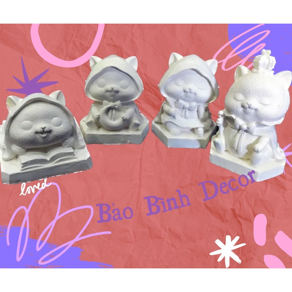 Tô Tượng Thạch Cao Mèo Quý Tộc Size M - Tượng Tô Màu Cho Bé  - Bảo Bình Decor