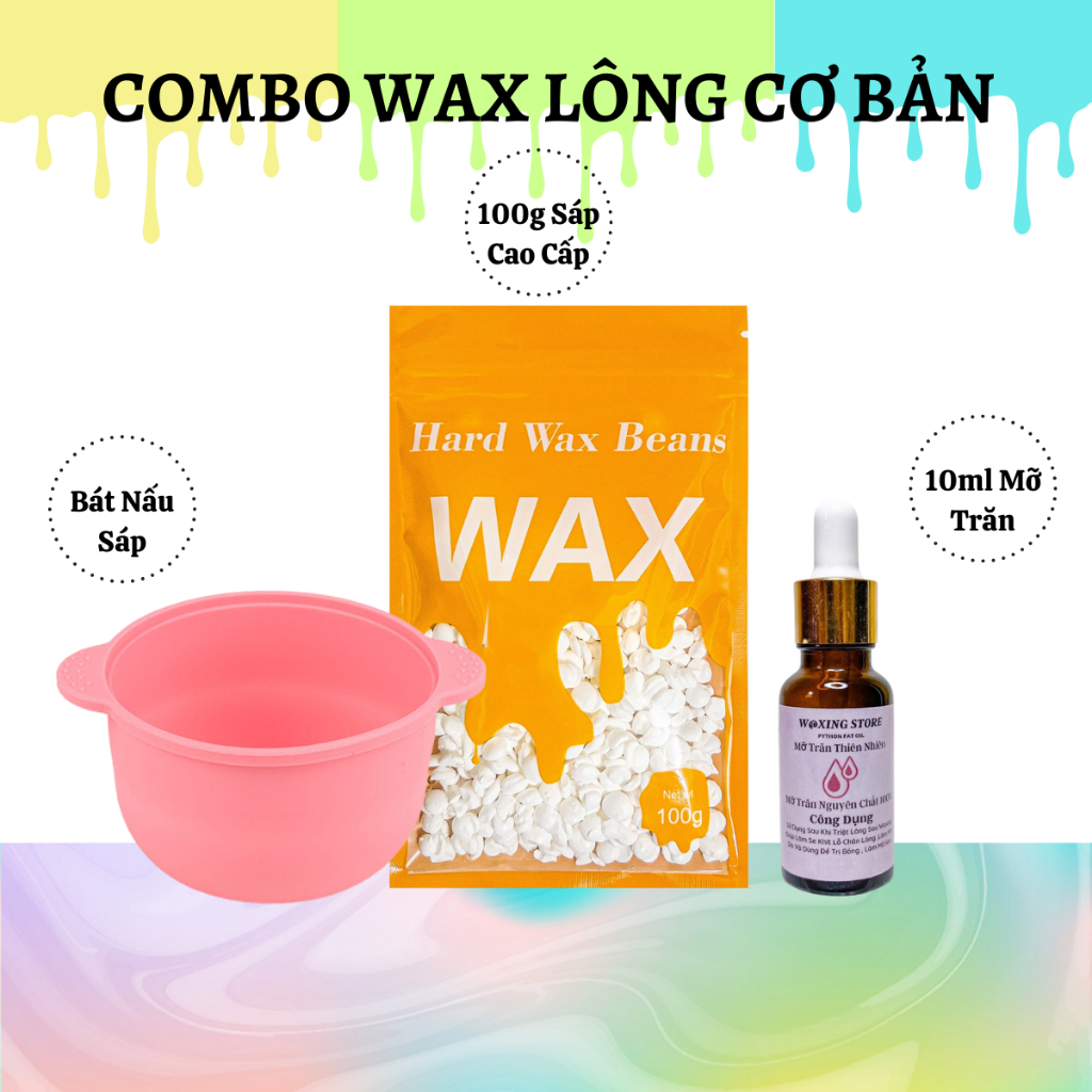 Combo sáp wax lông tặng chén nấu sáp silicon dùng để wax lông nách,wax râu tại nhà