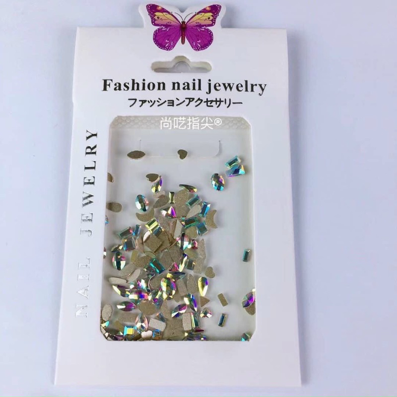 Đá khối chân bằng mix size 100 viên, Trắng, AB, Vàng Trà ,Ánh xanh Nail HN