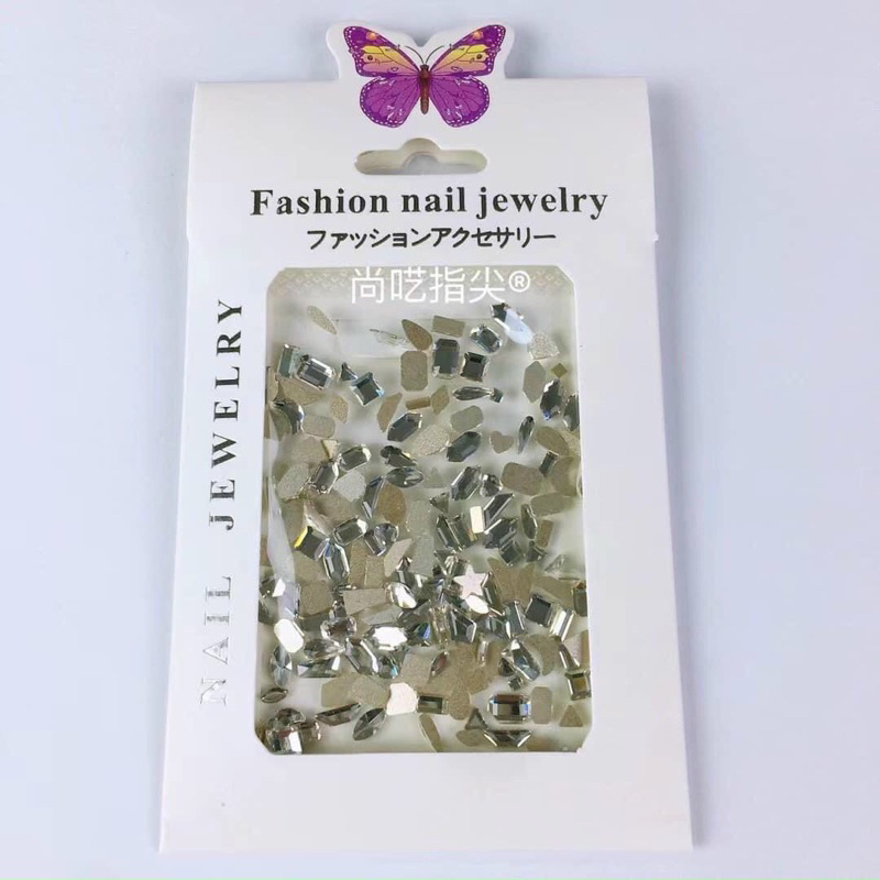 Đá khối chân bằng mix size 100 viên, Trắng, AB, Vàng Trà ,Ánh xanh Nail HN