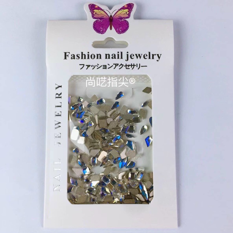 Đá khối chân bằng mix size 100 viên, Trắng, AB, Vàng Trà ,Ánh xanh Nail HN