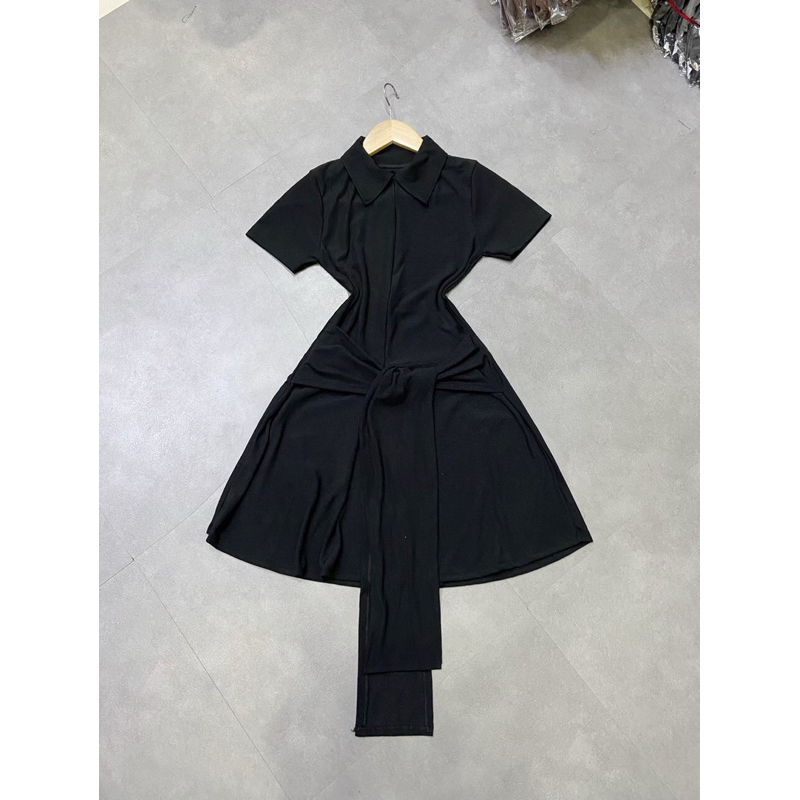 Đầm Kiểu Polo Tay Ngắn Phối Nơ Cột Eo Cá Tính D263