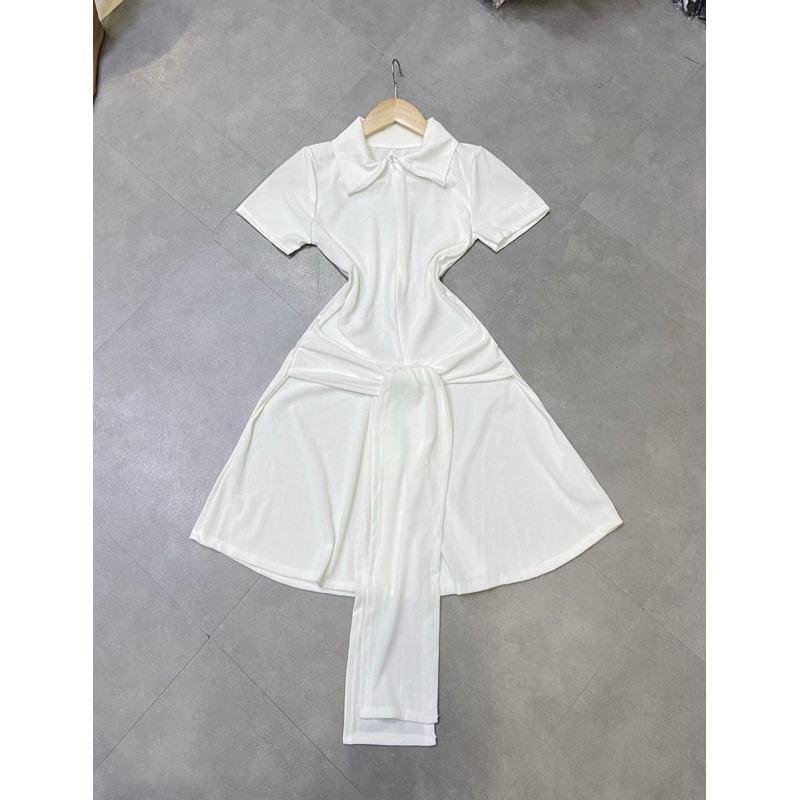 Đầm Kiểu Polo Tay Ngắn Phối Nơ Cột Eo Cá Tính D263