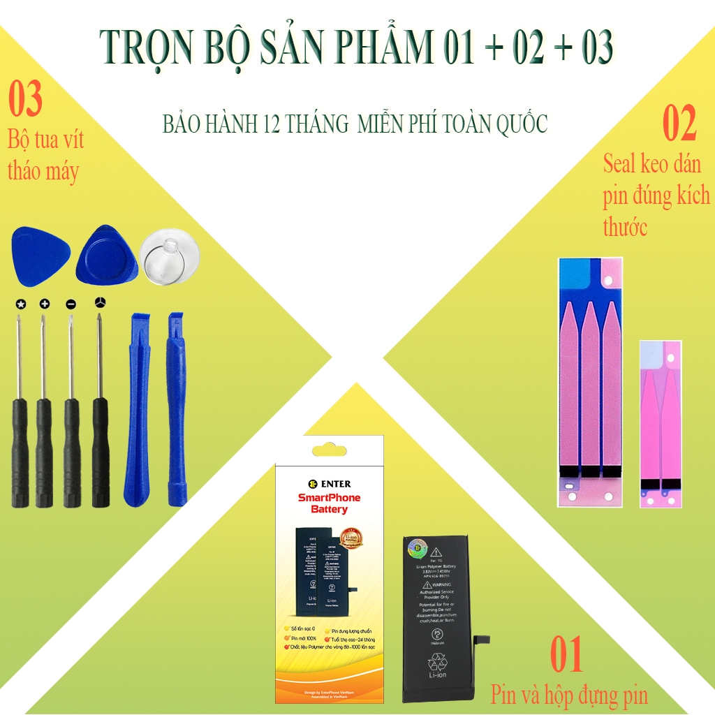 Pin dùng cho ĐT 5G/ 5C/ 5S/ 5SE EnterTech dung lượng chuẩn bảo hành 12 tháng.