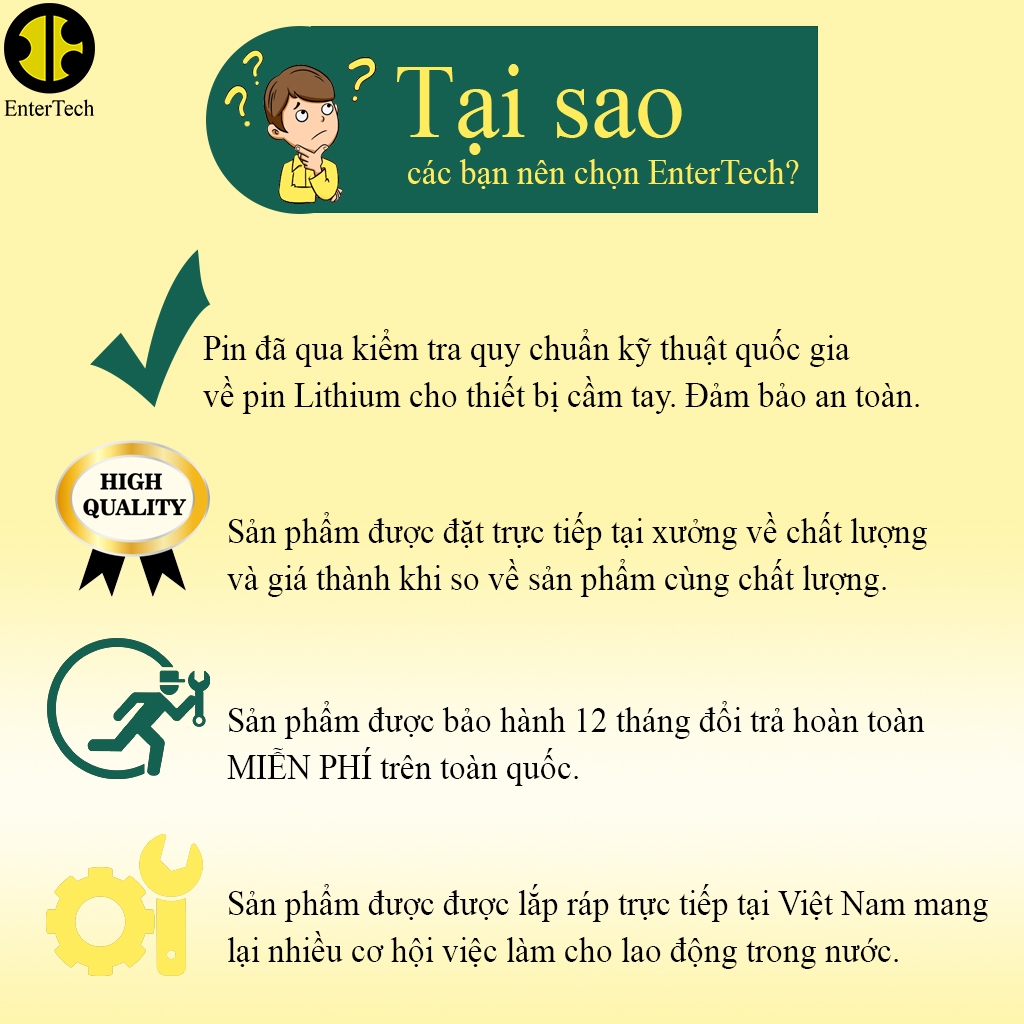 Pin dùng cho ĐT 5G/ 5C/ 5S/ 5SE EnterTech dung lượng chuẩn bảo hành 12 tháng.