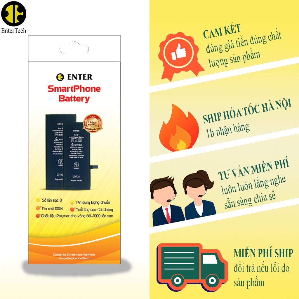 Pin dùng cho ĐT 5G/ 5C/ 5S/ 5SE EnterTech dung lượng chuẩn bảo hành 12 tháng.