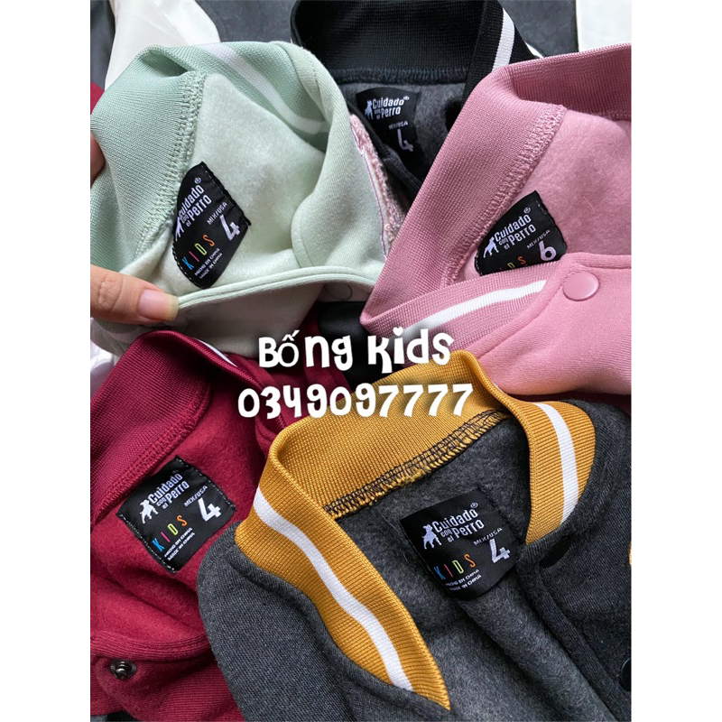 Áo Khoác Nhẹ Bomber Bé Trai & Bé Gái Thêu Chữ Tay Da PERRO