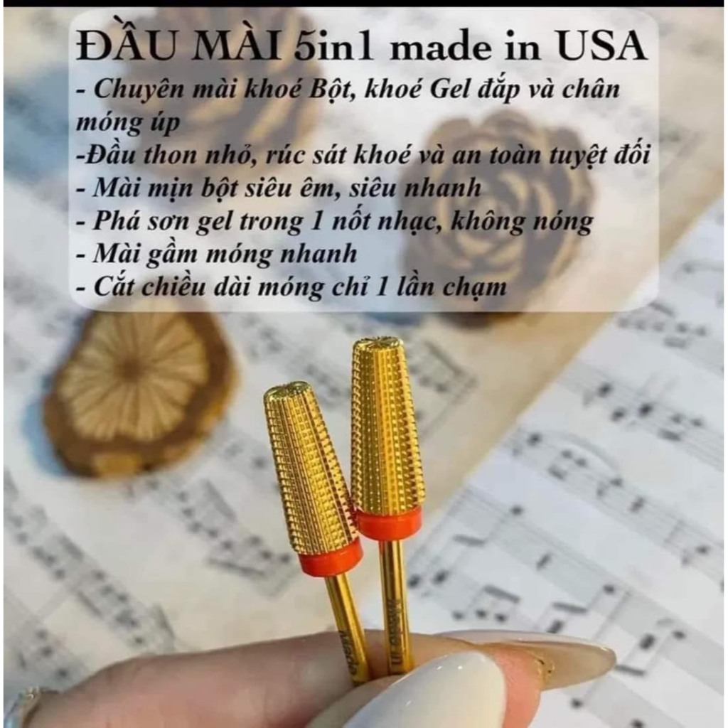 Đầu mài móng, Đầu mài 5in1.đầu mài phá, mịn, khóe nail , made in USA