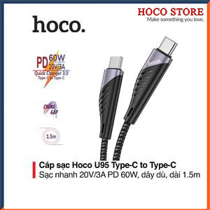 Cáp sạc nhanh pd 60w cao cấp hoco u95 type-c to type-c dây dù siêu bền dài 1..5m cho android hàng chính hãng