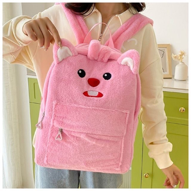 Balo cặp sách đi học loopy hồng cute phô mai que siêu xinh