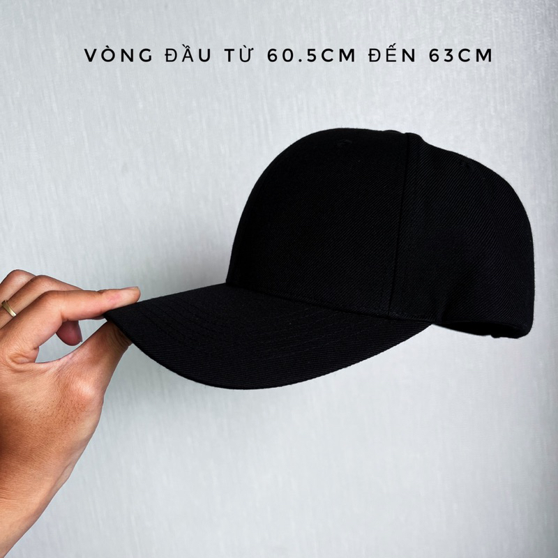Nón lưỡi trai trơn đen cho các bạn đầu to quai khoá dây rút chất lượng cao