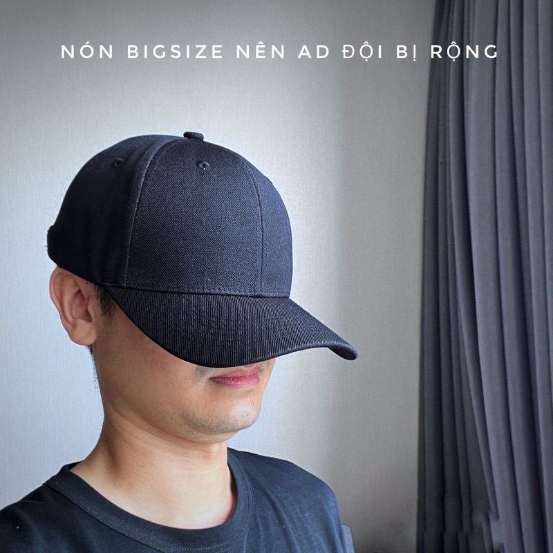 Nón lưỡi trai trơn đen cho các bạn đầu to quai khoá dây rút chất lượng cao