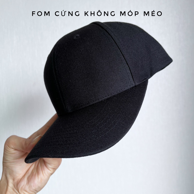 Nón lưỡi trai trơn đen cho các bạn đầu to quai khoá dây rút chất lượng cao