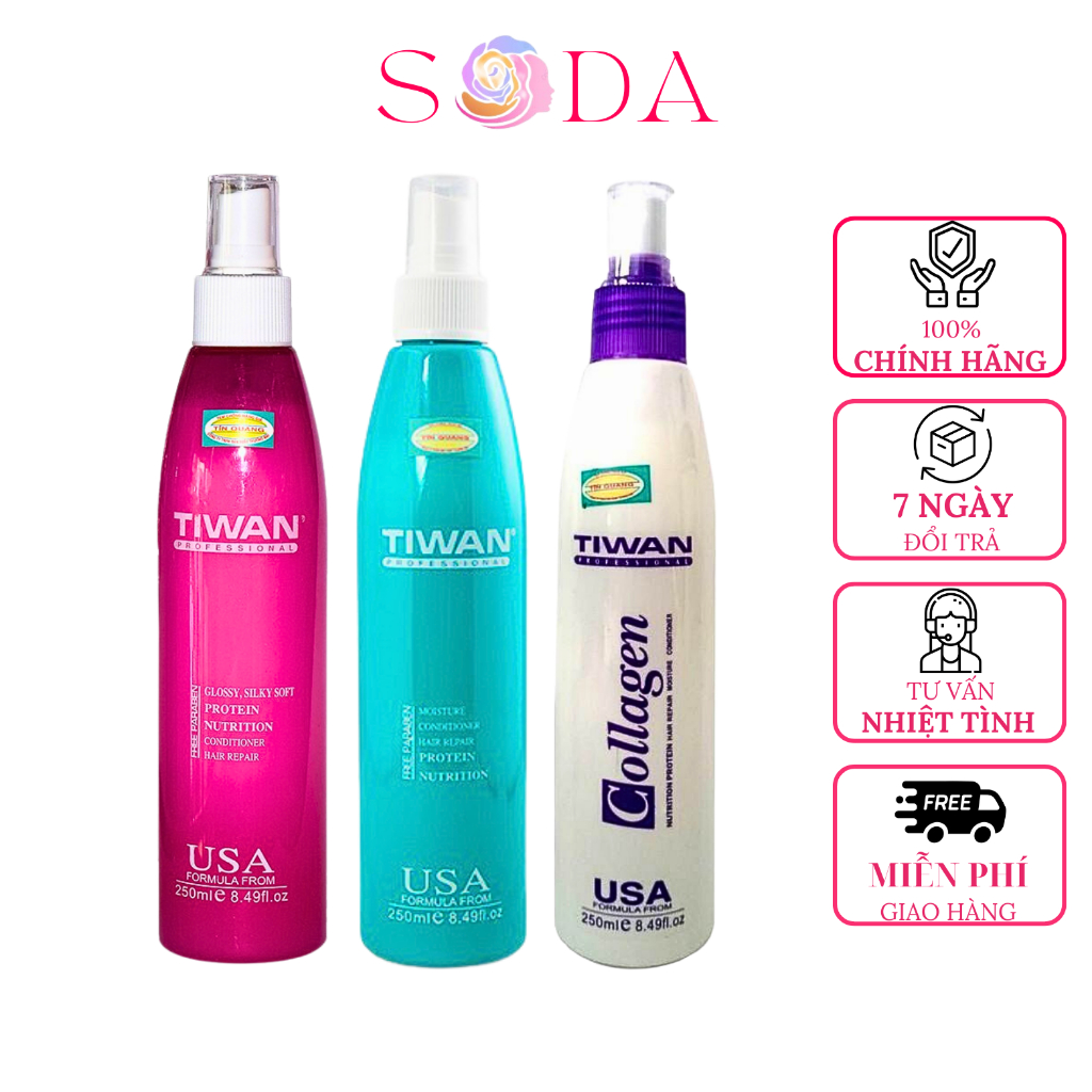 Xịt dưỡng, Sữa dưỡng phục hồi tóc Tiwan collagen 250ml