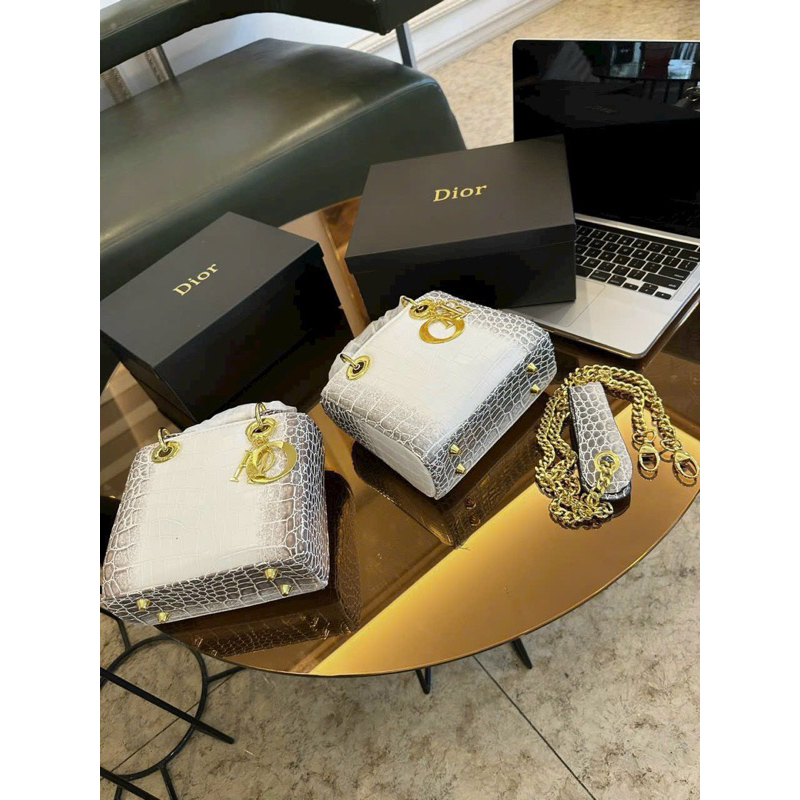 Túi Xách Nữ Di Or Lady Da Rắn Màu Bạch Tạng Tag Vàng Size 20 Cầm Tay& Đeo Chéo Siêu Xinhh