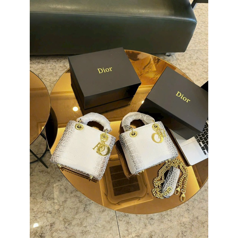 Túi Xách Nữ Di Or Lady Da Rắn Màu Bạch Tạng Tag Vàng Size 20 Cầm Tay& Đeo Chéo Siêu Xinhh