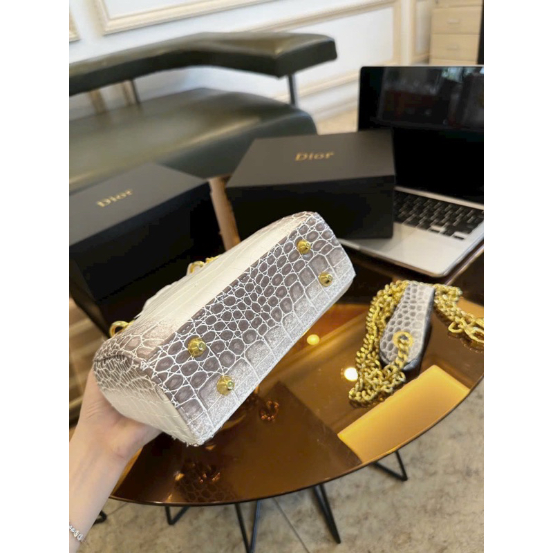 Túi Xách Nữ Di Or Lady Da Rắn Màu Bạch Tạng Tag Vàng Size 20 Cầm Tay& Đeo Chéo Siêu Xinhh