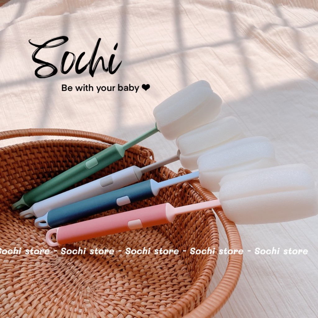 Cọ bình sữa, ly, cốc bằng mút xốp tròn cán dài cho bé