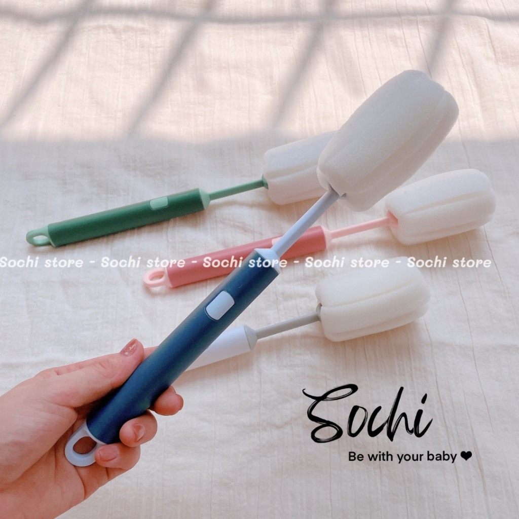 Cọ bình sữa, ly, cốc bằng mút xốp tròn cán dài cho bé