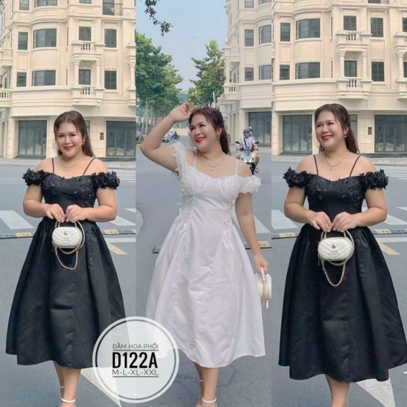 Bigsize 50-90kg: Đầm hoa phối 2 màu