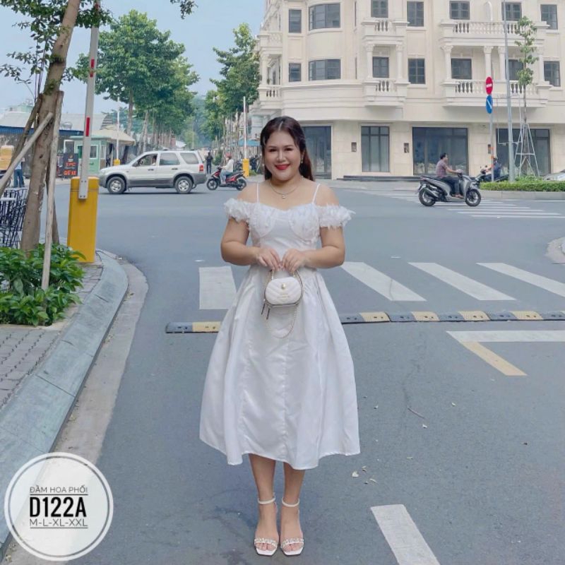 Bigsize 50-90kg: Đầm hoa phối 2 màu