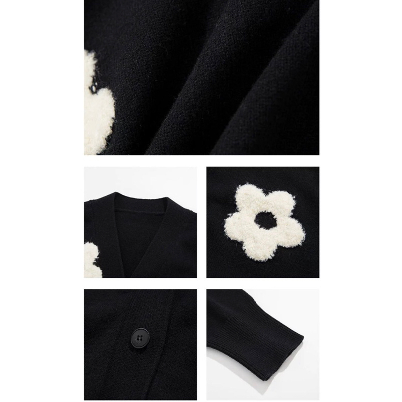 Ruly.studio - Áo len hoa trắng đen