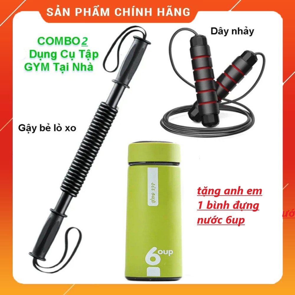 tặng bình nước ) COMBO 2 Dụng Cụ Tập GYM tại nhà - 1 gậy bẻ lò xo 20kg,30kg,40kg ,50kg, 60kg - 1 dây nhảy