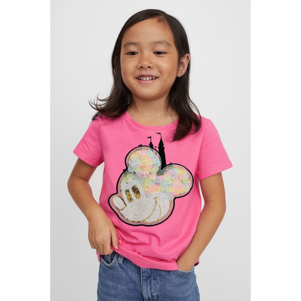 Áo thun tay ngắn kết cườm, kim sa lật cho bé gái