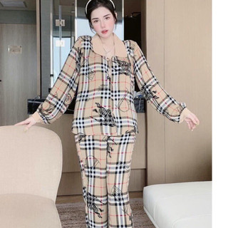 Bộ Ngủ , bộ đồ , bộ mặc nhà pijama bucbery, bbr bộ kẻ tay dài lụa mango có video + ảnh thật