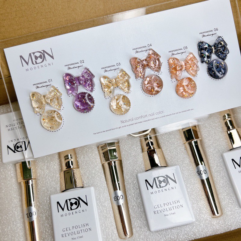 Sét sơn gel nhũ xà cừ 6 chai modengni kèm bảng màu mẫu