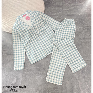 Bộ pijama chất nhung tuyết hoạ tiết hình mặc nhà thu đông nữ