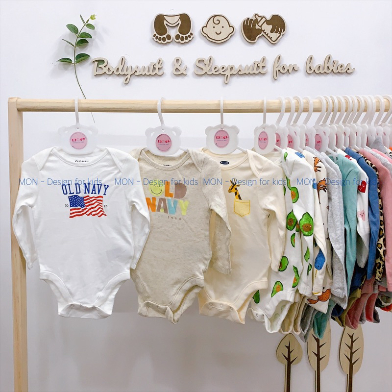 Bodysuit hàng xuất dư Old.Navy bộ body chip dài tay vải ORGANIC COTTON cao cấp mềm mát cho bé