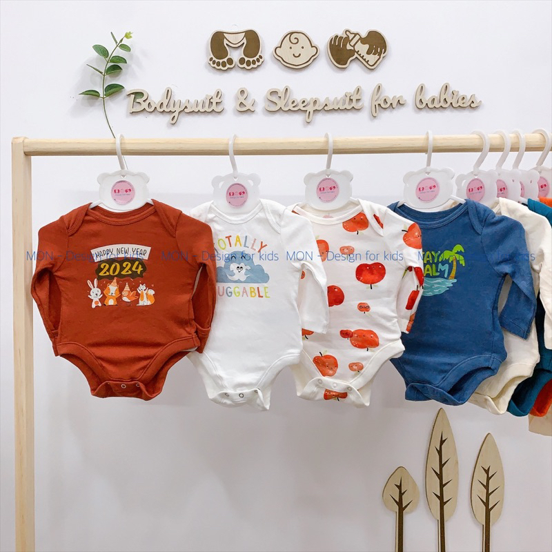Bodysuit hàng xuất dư Old.Navy bộ body chip dài tay vải ORGANIC COTTON cao cấp mềm mát cho bé