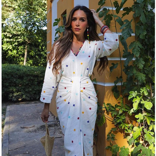 Morocco Zara Váy cotton thêu phong cách mới