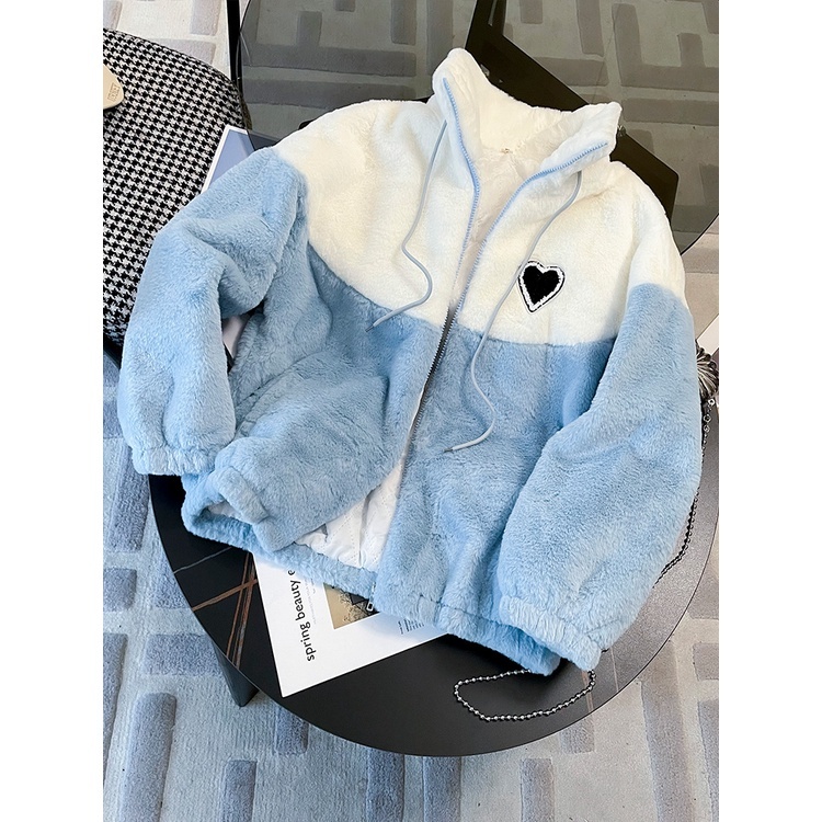 Áo khoác Lông cừu ,Áo khoác hoodie Vải lông cừu giữ ấm Thoải Logo hình trái tim -NANASHOP