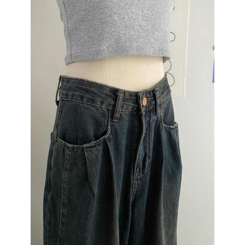 Quần jeans ống suông MC21.STUDIOS lưng cạp cao dáng đứng bigsize unisex Ulzzang Streetwear Hàn Quốc Q3703