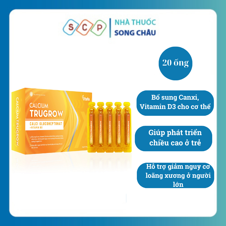 SIRO CALCIUM TRUGROW - HỘP 20 ỐNG- Bổ sung canxi, Vitamin D hỗ trợ xương khớp chắc khỏe, giúp phát triển chiều cao và gi
