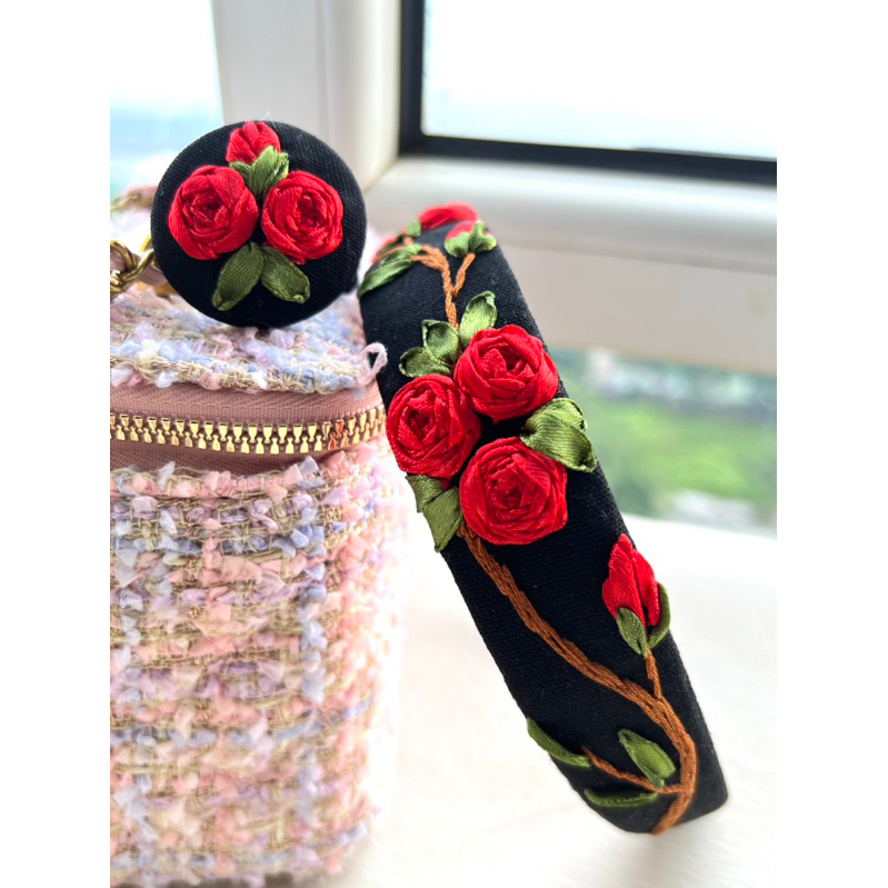 Cài tóc thêu hoa hồng Handmade by Chang