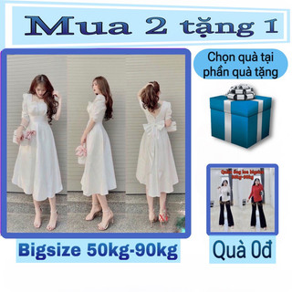[Shop bigsize nữ 50kg đến 90kg] Đầm dài ĐÍNH NƠ LƯNG đi tiệc cưới màu trắng, vàng, đỏ,đen - D55_Nơ - Shop Táo Đỏ Bigsize