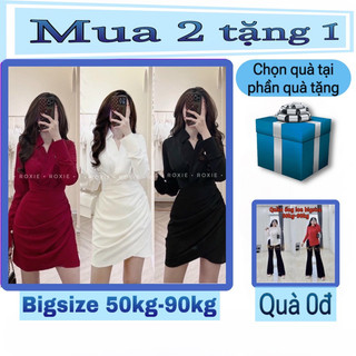 [Shop NÀNG BÉO 50kg đến 90kg] Đầm cổ sơ mi đắp chéo dáng chữ A tôn dáng đi tiệc- Đỏ, Đen, Trắng