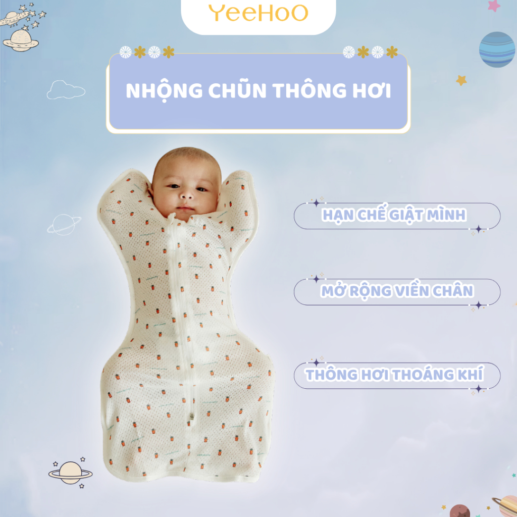 Nhộng Chũn Thông Hơi YeeHoo Cho Bé Sơ Sinh Từ 0 - 9 Tháng Mỏng Nhẹ Mềm Mát