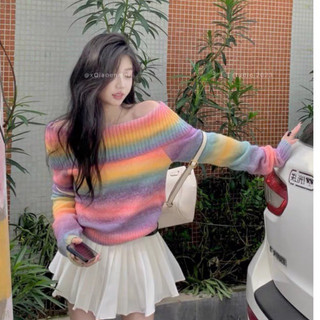 Áo len áo croptop màu loang gradient cầu vồng Rainbow dài tay SAM SAM BOUTIQUE