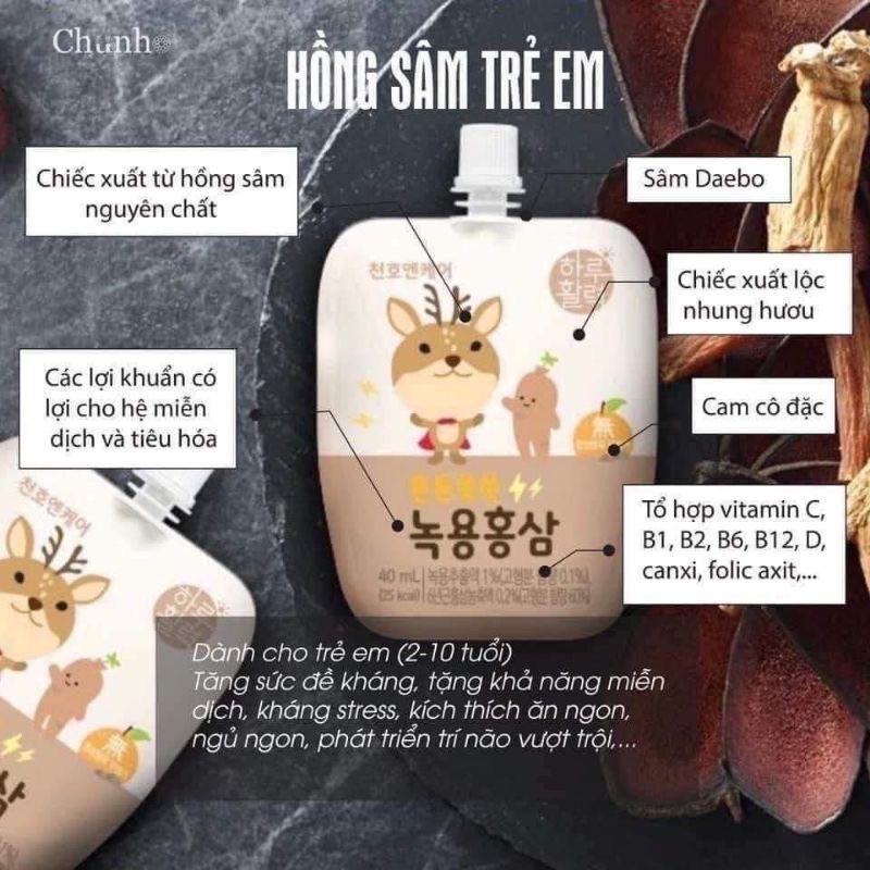 Chunho Hồng sâm lộc Nhung hươu cho bé Hàn Quốc 30 gói