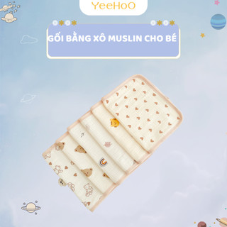 Gối bằng xô muslin yeehoo cho bé sơ sinh kích thước 24 x 38 x 2cm thấm hút mồ hôi