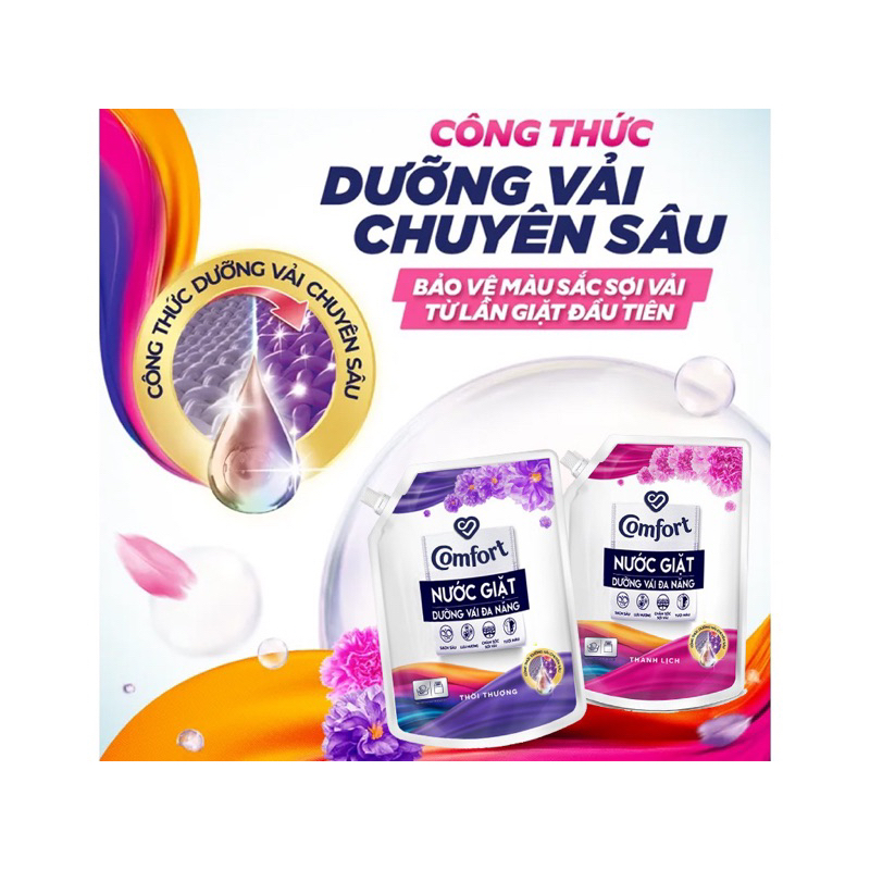 Nước giặt Comfort dưỡng vải hương thời thượng giúp quần áo sạch thơm & tươi màu túi 2.2 kg