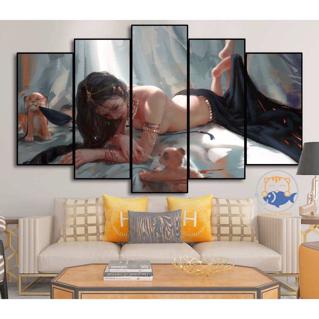 Tranh ghép 5 Dán Tường - Decor Phòng - Artist Girl - Bộ 8
