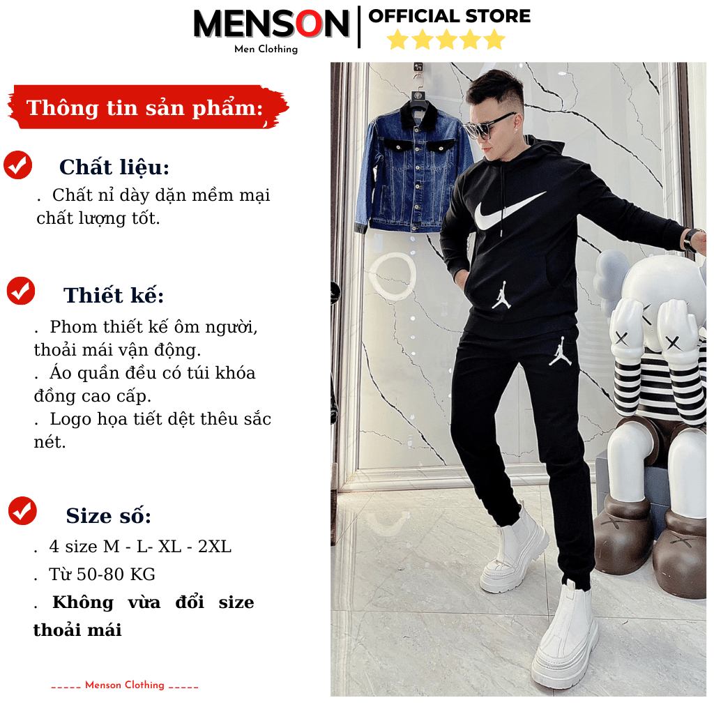 Bộ quần áo nỉ nam thu đông có mũ cao cấp Hàng loại 1 Menson MD325 Bộ thu đông nam dài tay dày dặn ,cao cấp 2022