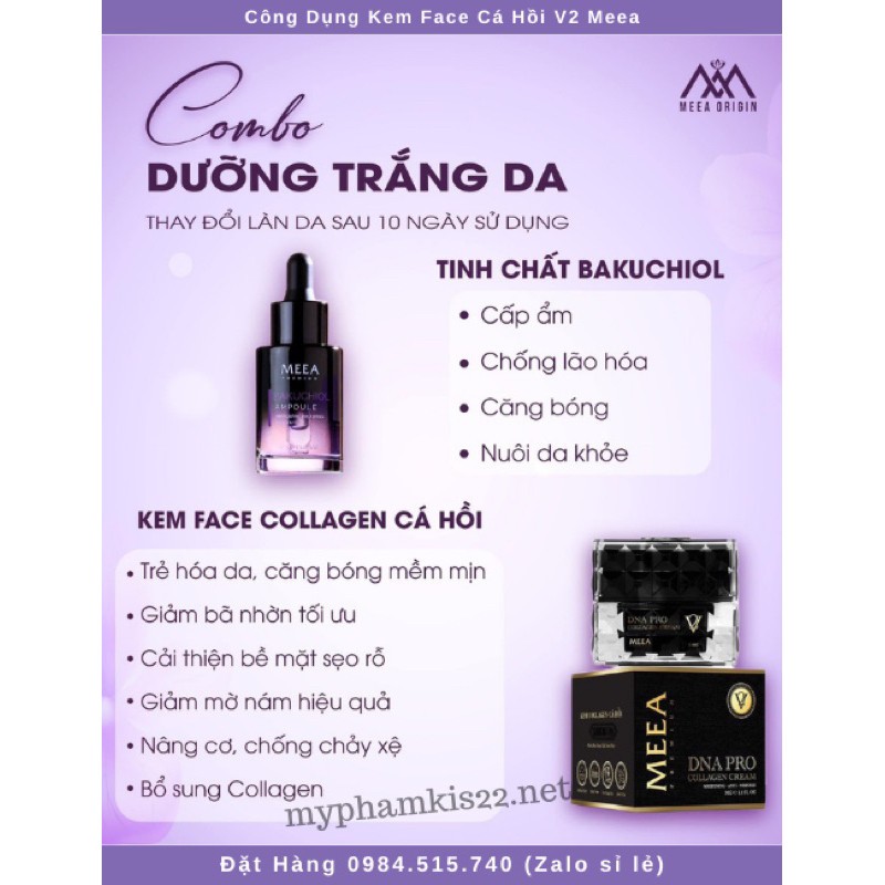 Combo kem face cá hồi V2 Pro + Tinh chất serum BAKUCHIOL AMPOULE MEEA - 10g+ 10ml