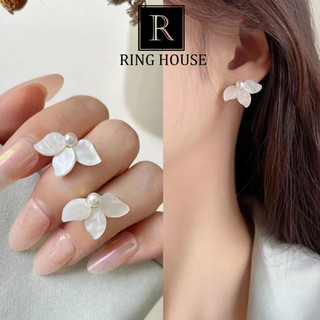 (Chuôi bạc 925) E293 khuyên tai bông tai nữ 3 cánh hoa cô dâu dự tiệc tiểu thư đẹp