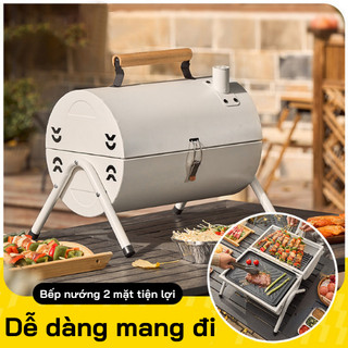 Bếp nướng than hoa dã ngoại ngoài trời chất thép không gỉ, kèm vỉ nướng inox, khay đựng than, nướng thịt siêu ngon